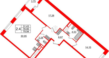 2-к. квартира, 78 м²