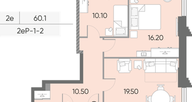 2-к. квартира, 60 м²