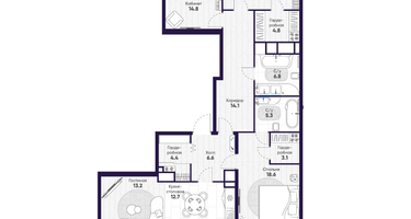 4-к. квартира, 124 м²