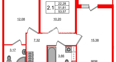 2-к. квартира, 51&nbsp;м²