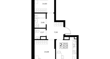2-к. квартира, 62&nbsp;м²