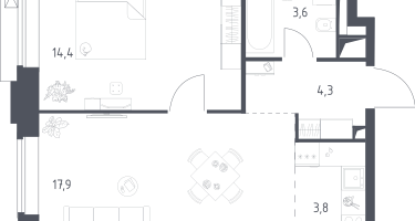 Студия, 43&nbsp;м²