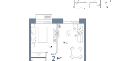 2-к. квартира, 38&nbsp;м²