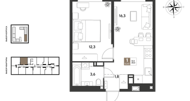 1-к. квартира, 34&nbsp;м²