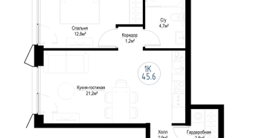 1-к. квартира, 44 м²