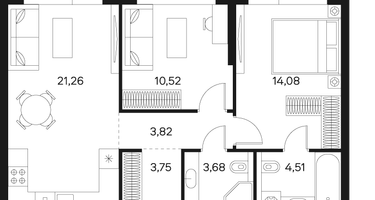 2-к. квартира, 68&nbsp;м²