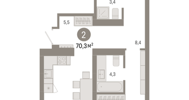 2-к. квартира, 70 м²