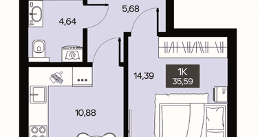 1-к. квартира, 35,6 м²
