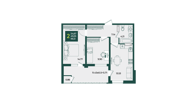 2-к. квартира, 56 м²