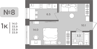 1-к. квартира, 33&nbsp;м²