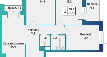 3-к. квартира, 75&nbsp;м²