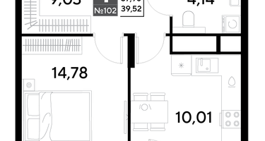 1-к. квартира, 39 м²