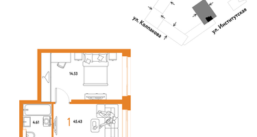 1-к. квартира, 45&nbsp;м²