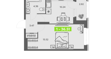 1-к. квартира, 36 м²