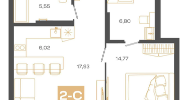 2-к. квартира, 54 м²