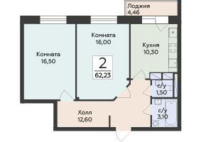 2-к. квартира, 62&nbsp;м²