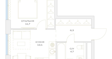 1-к. квартира, 34&nbsp;м²