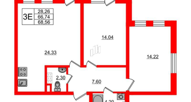 2-к. квартира, 67 м²
