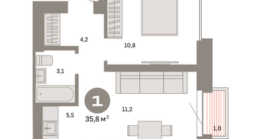 1-к. квартира, 35&nbsp;м²