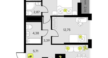 2-к. квартира, 60&nbsp;м²