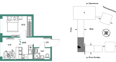 2-к. квартира, 28&nbsp;м²