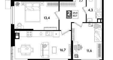 2-к. квартира, 53&nbsp;м²