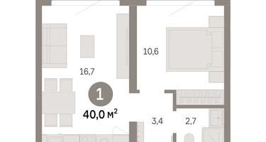 1-к. квартира, 40 м²