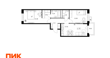 2-к. квартира, 65 м²