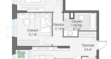2-к. квартира, 61&nbsp;м²