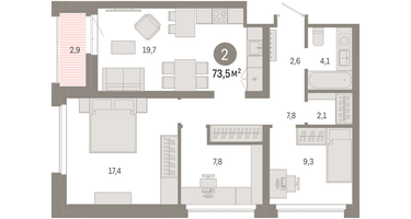2-к. квартира, 73 м²