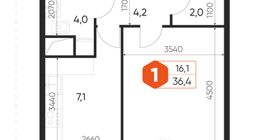 1-к. квартира, 36&nbsp;м²