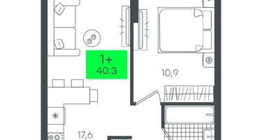 1-к. квартира, 40&nbsp;м²