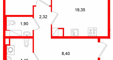 2-к. квартира, 60&nbsp;м²