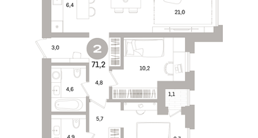 2-к. квартира, 71 м²