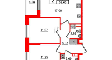 2-к. квартира, 50&nbsp;м²
