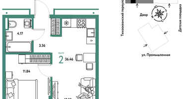 2-к. квартира, 36&nbsp;м²