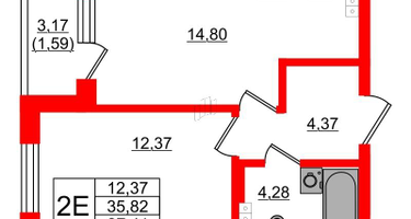1-к. квартира, 36&nbsp;м²