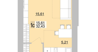 Студия, 34 м²