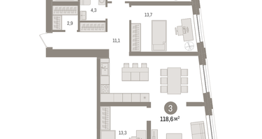 3-к. квартира, 118 м²