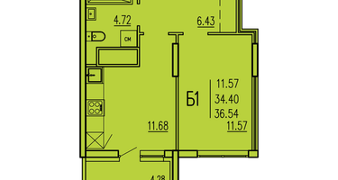 1-к. квартира, 36&nbsp;м²