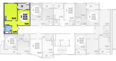 1-к. квартира, 56&nbsp;м²