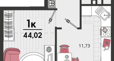 1-к. квартира, 42 м²