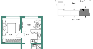 2-к. квартира, 31&nbsp;м²