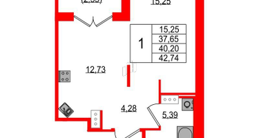 1-к. квартира, 37&nbsp;м²