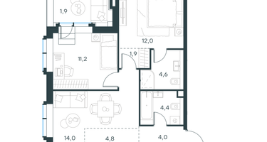 3-к. квартира, 58 м²