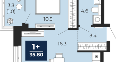 1-к. квартира, 34&nbsp;м²