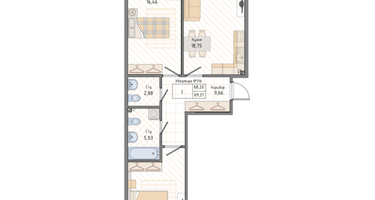 2-к. квартира, 70&nbsp;м²