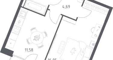 1-к. квартира, 36&nbsp;м²