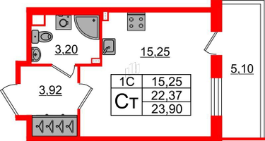 Студия, 22 м²
