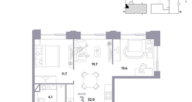 3-к. квартира, 52 м²